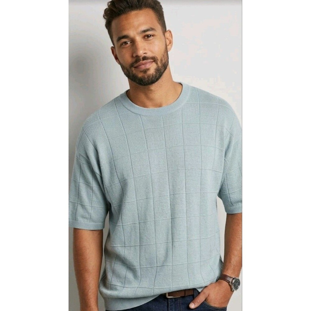 Anthology Men's Top Size XL Crew Neck Silk Blend Green Short Sleeve